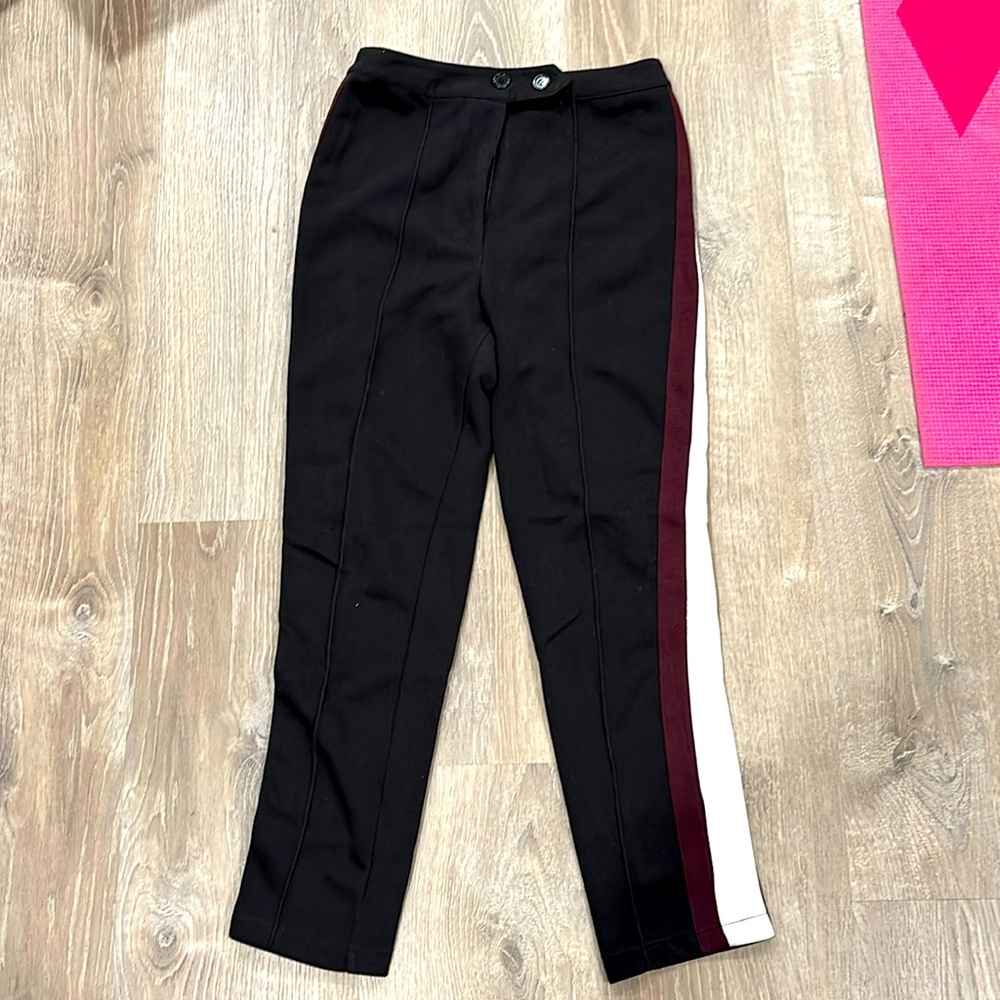 Forever 21 black pants with red and white stripe, size M, lightly worn